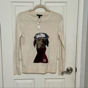 Banana Republic Graphic Size S Cream Sweater with Dog Print Light Weight
